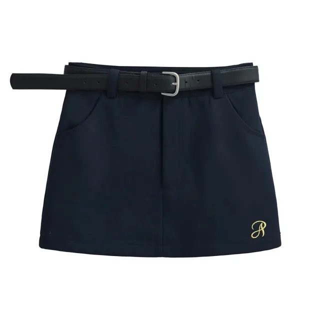 Letter Embroidery Anti exposure High Waist Retro A Line Short Skirt For Women Navy Blue - Shop at LoveMi