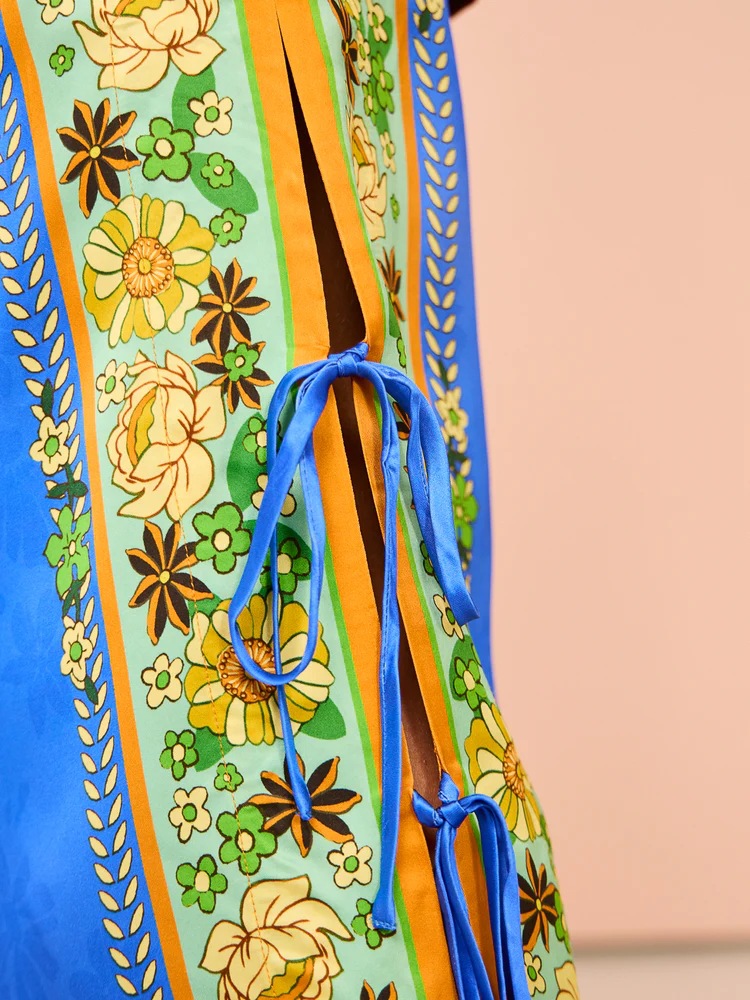 Women's Fashion Retro Ethnic Style Satin Printed Casual Suit