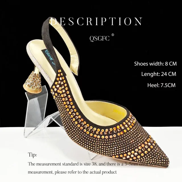 Fashion Simple Pointed Striped Hot Drilling Women Low cut High Heels Gold - Shop at LoveMi