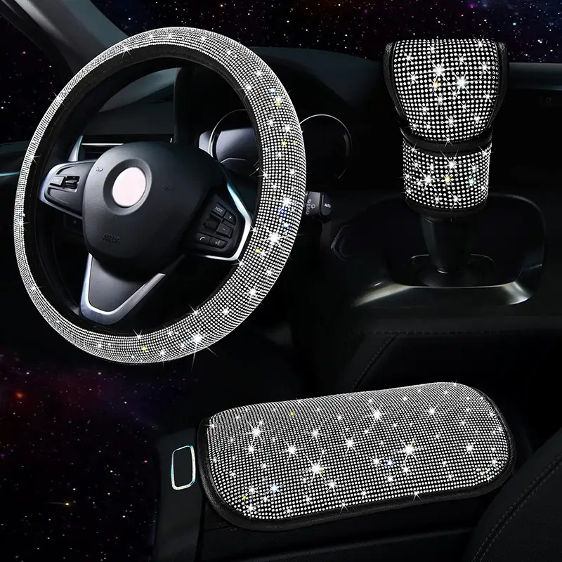 Car Steering Wheel Cover Gear Cover Armrest Box Mat Car Interior Design Suit