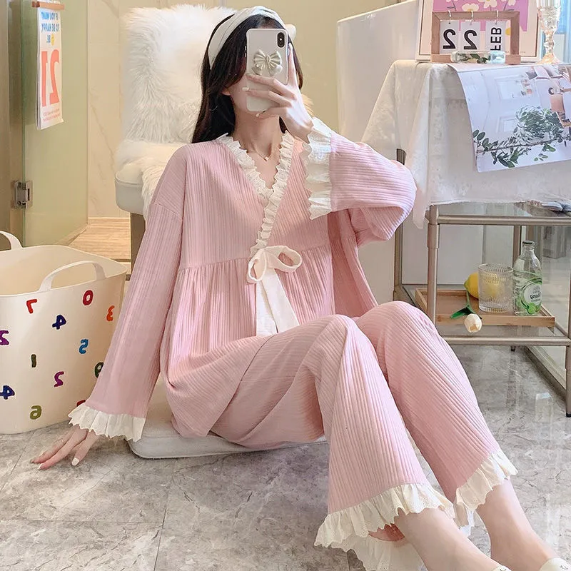 Women's Fashion Home Wear Suit Age-reducing Sweet Lace Two-piece Set