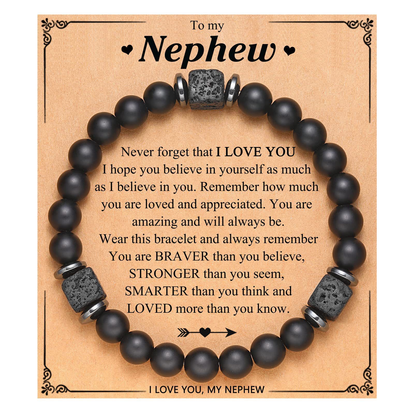 Black Matte Volcanic Stone Bracelet Card Suit