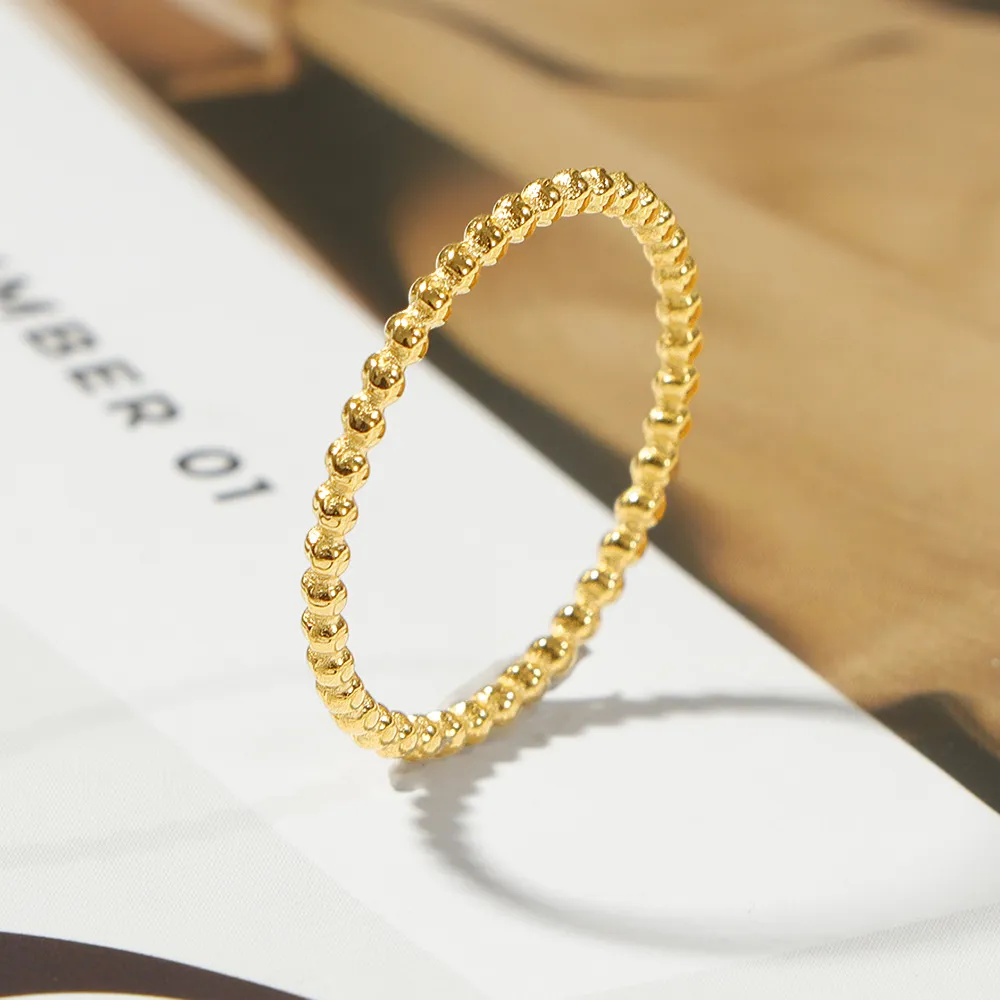 Titanium Steel Plain Circle Gold Bead Ring For Women, Stackable And Versatile - Gold