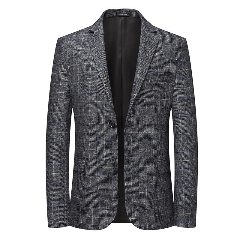 Single-Breasted Plaid Business-Casual Jacket