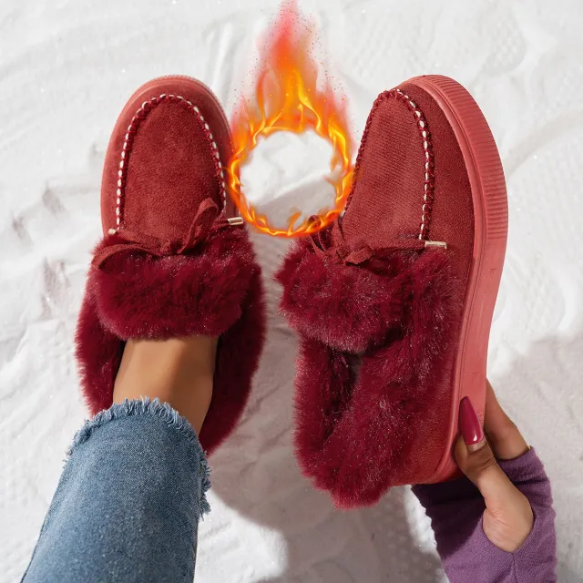 Round Head Thick Bottom Velvet Padded Plus Size Women's Snow Boots Wine - Shop at LoveMi