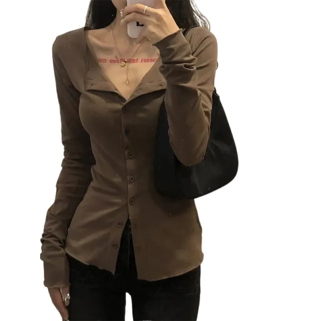 Sweet And Spicy Waist Trimming Shirt Women Coffee - Shop at LoveMi
