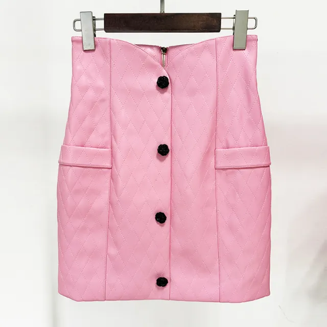 Fashion Flower Decorative Rose Buckle Rhombic Leather Short Coat Skirt - Shop at LoveMi
