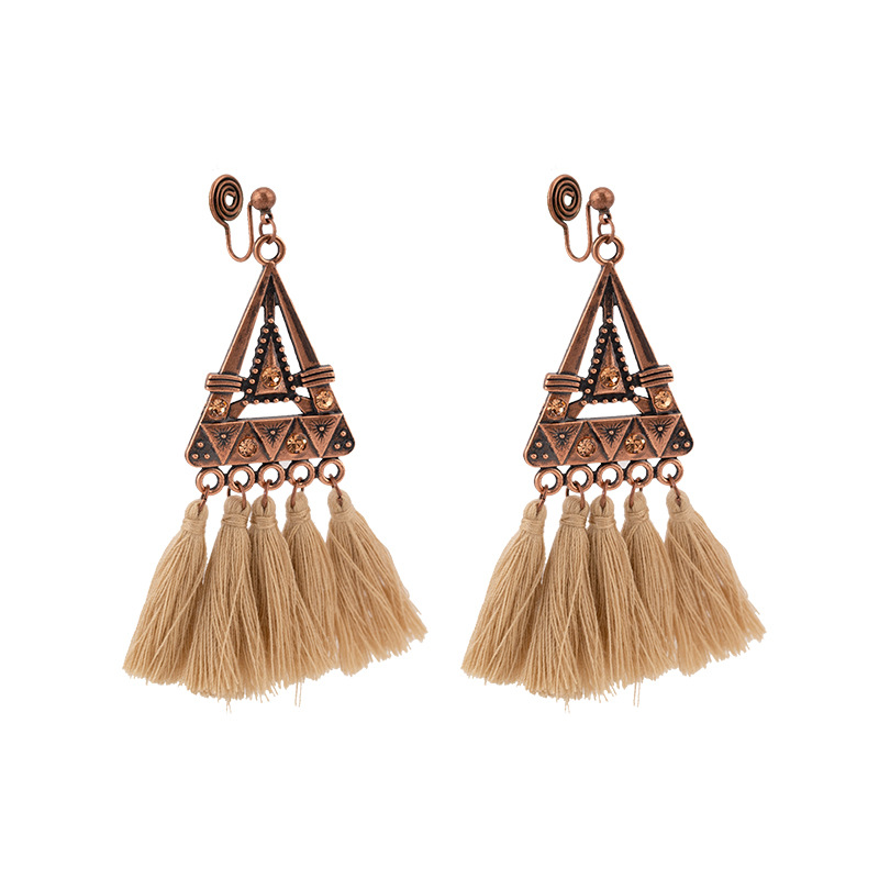 Bohemian Triangle Metal Khaki Rope Tassel Ethnic Style Tassel Earrings