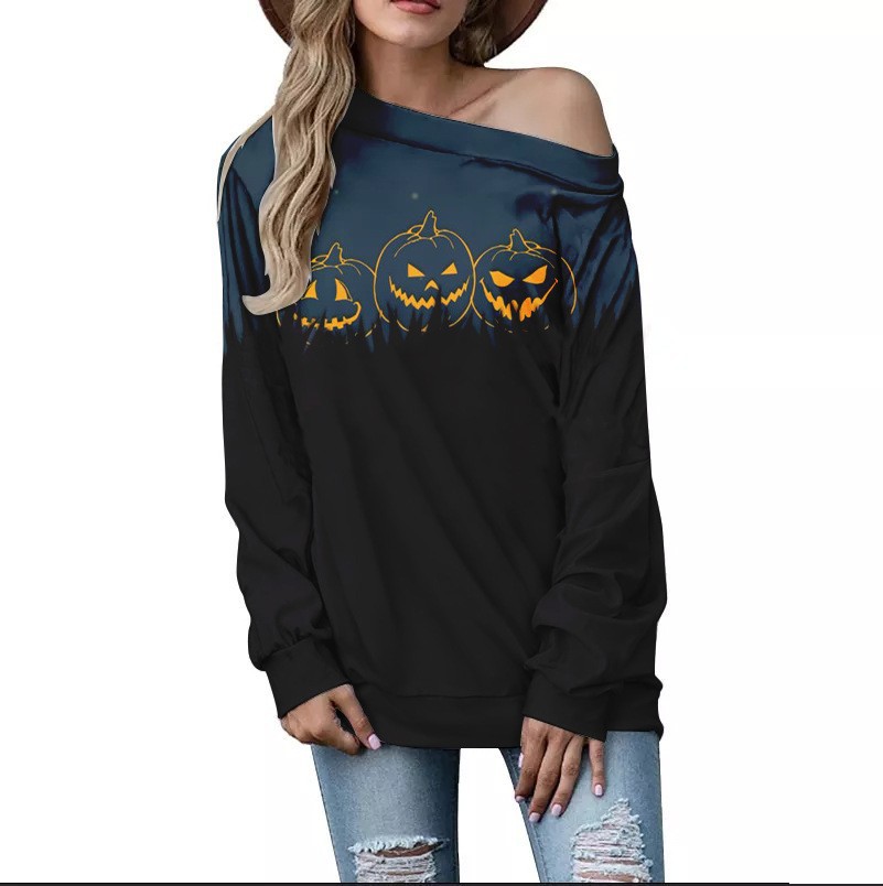 Women's Fashion Casual Printing Shoulder Long-sleeved Sweater