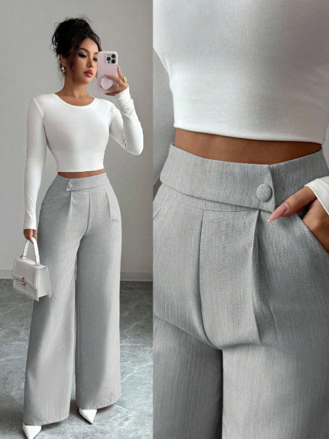 Women's High-Waist Straight-Leg Full-Length Pants – solid color lifestyle front view