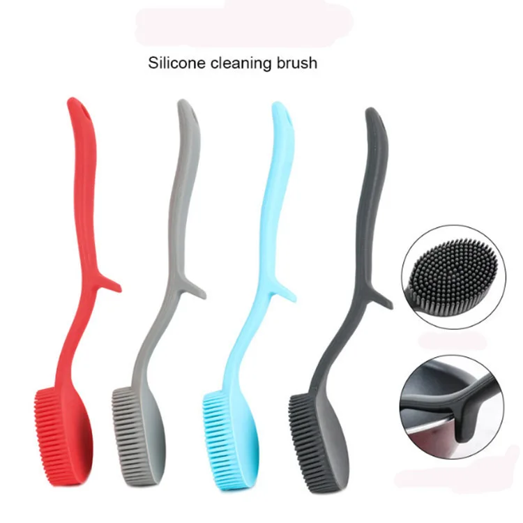 New Heat Resistant Multifunction Long Handle Kitchen Cooking Silicone Pan pot  Dish washing Brush sponge