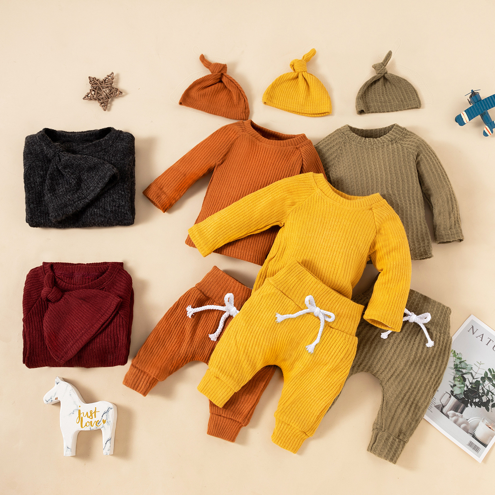 Knitted Baby Children's New Solid Color Knitted Hat Suit