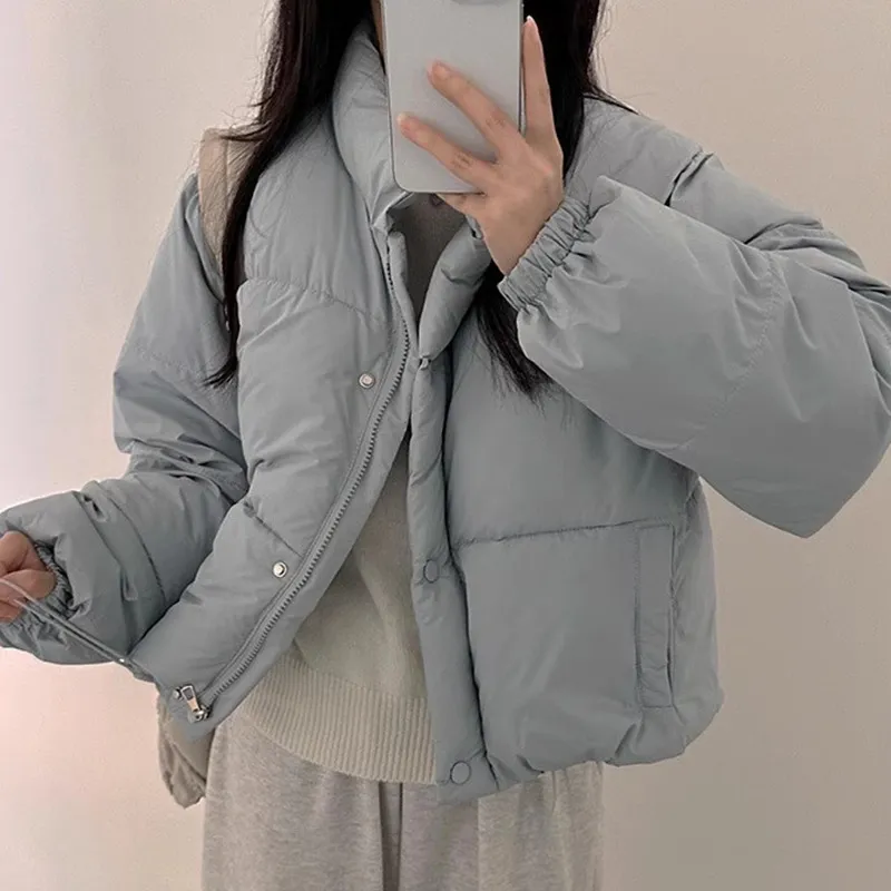 Drawstring Design Loose All-match Small Long Sleeve Cotton Coat Jacket - Blue