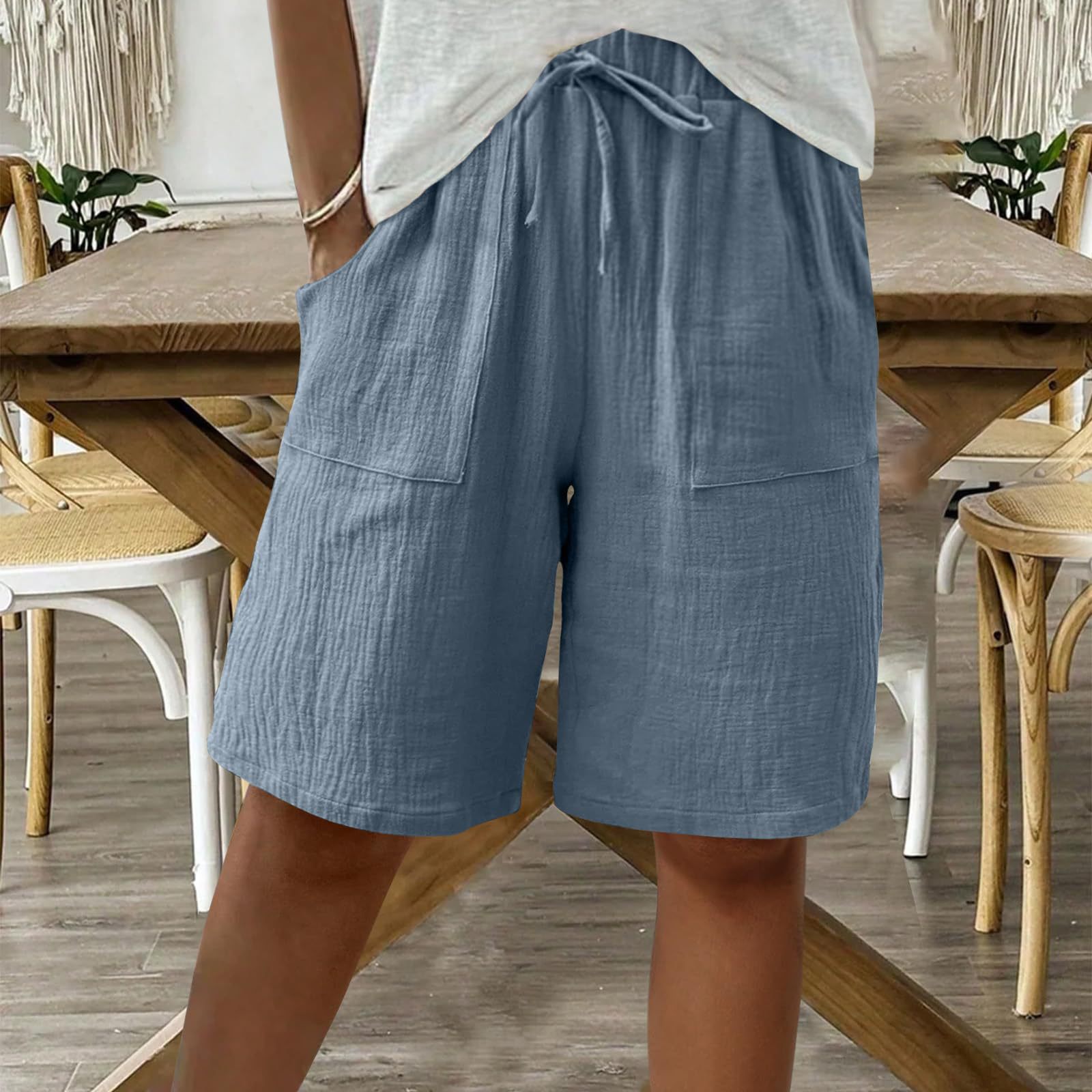 Relaxed Fit Cotton Straight-Leg Capri Pants - Mid-Rise