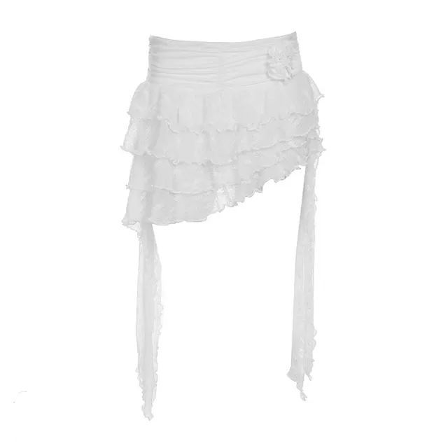Vacation Style Three dimensional Flower Lace Strap Skirt White - Shop at LoveMi