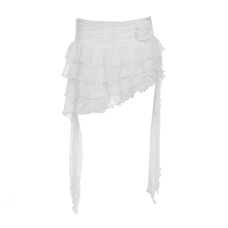 Vacation Style Three-dimensional Flower Lace Strap Skirt - White