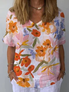 Women's Casual V-neck Printed Short Sleeves - Style2 - View 1