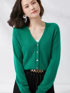 Cardigan V-neck Sweater Loose Bottoming Sweater - Emerald-Xxl - View 1