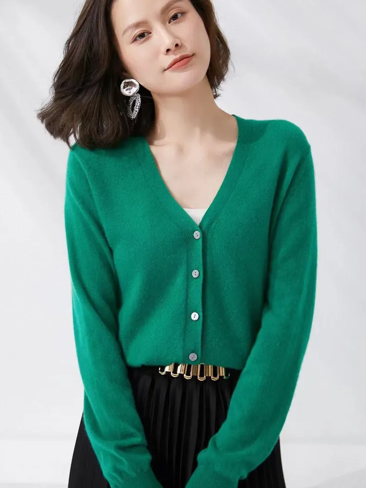 Cardigan V-neck Sweater Loose Bottoming Sweater - Emerald-Xl