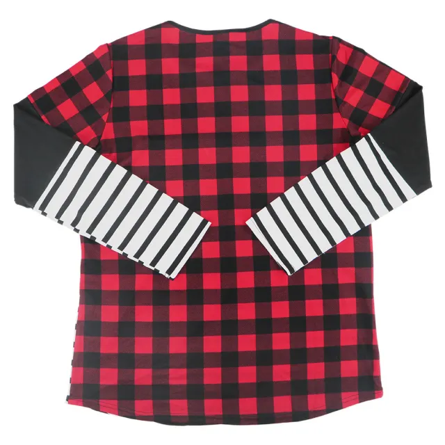 New Fall Women's Clothing Striped Patchwork Top Plaid Long Sleeve Red - Shop at LoveMi