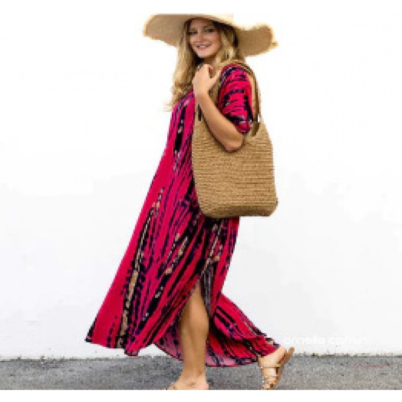 Rayon Printed Blooming Loose Vacation Robe Beach Dress Bikini Sun Protection Shirt