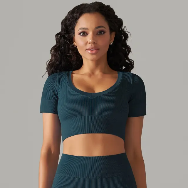 Seamless Rib Solid Color Sexy Beauty Back Yoga Clothes Sports Running Fitness Green - Shop at LoveMi