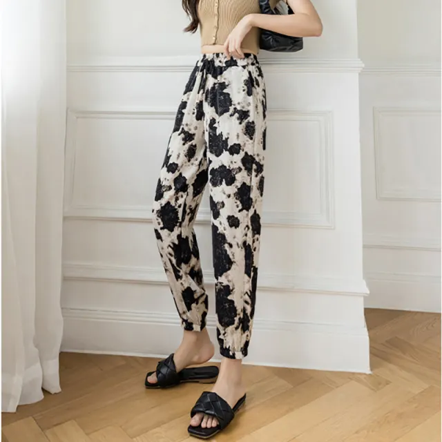 Tie dyed Ink Painting Thin Ice Silk Leisure Sports Jogger Pants Gypsophila Acutifolia - Shop at LoveMi
