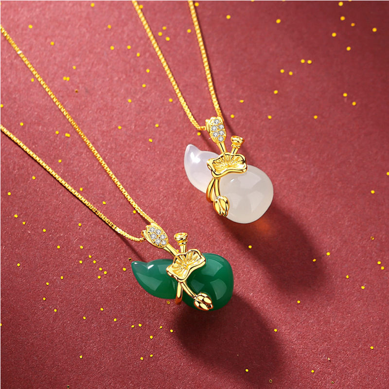 Lotus Leaf Gourd Necklace Silver National Style High-grade Natural Chalcedony