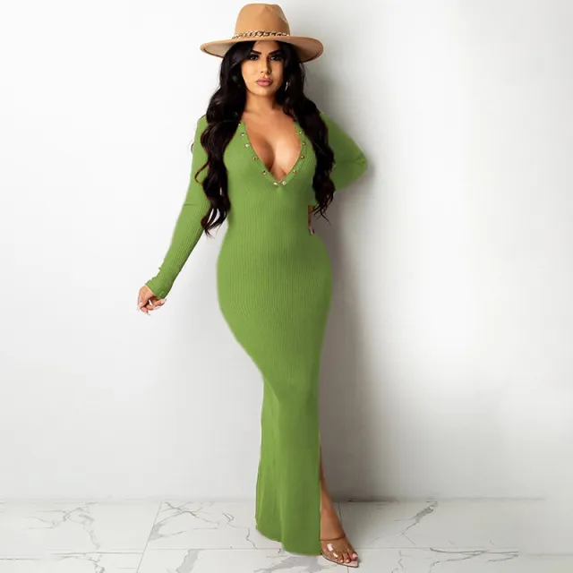 Lapel Backless Long Sleeves Slit Midi Skirt Light Green - Shop at LoveMi