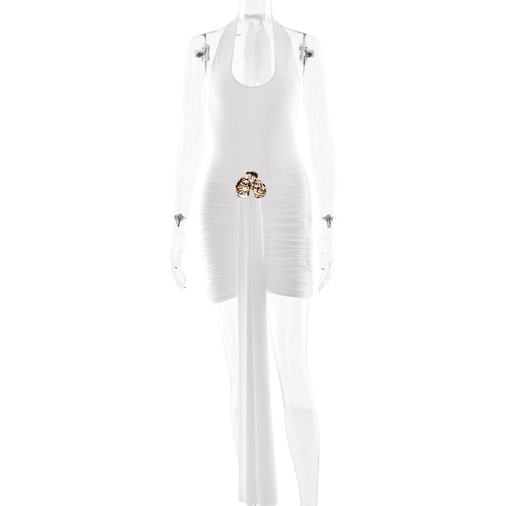 Slim-fit Pleated Backless Dress Women