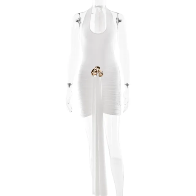 Slim fit Pleated Backless Dress Women White - Shop at LoveMi