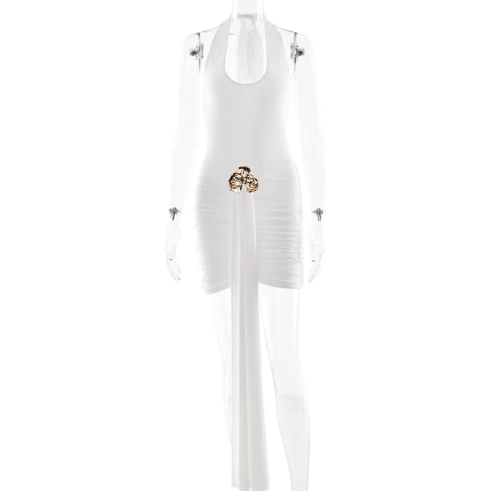 Slim-fit Pleated Backless Dress Women - White