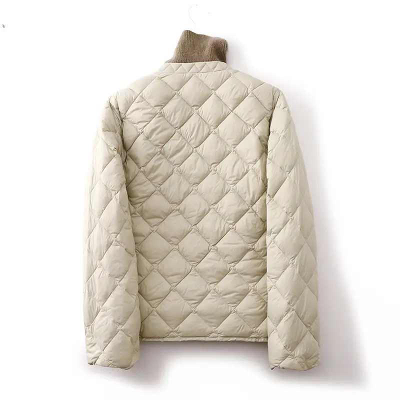 Rhombus Light Thin Quilted Stand Collar Long Sleeve Thermal Cotton-padded Coat