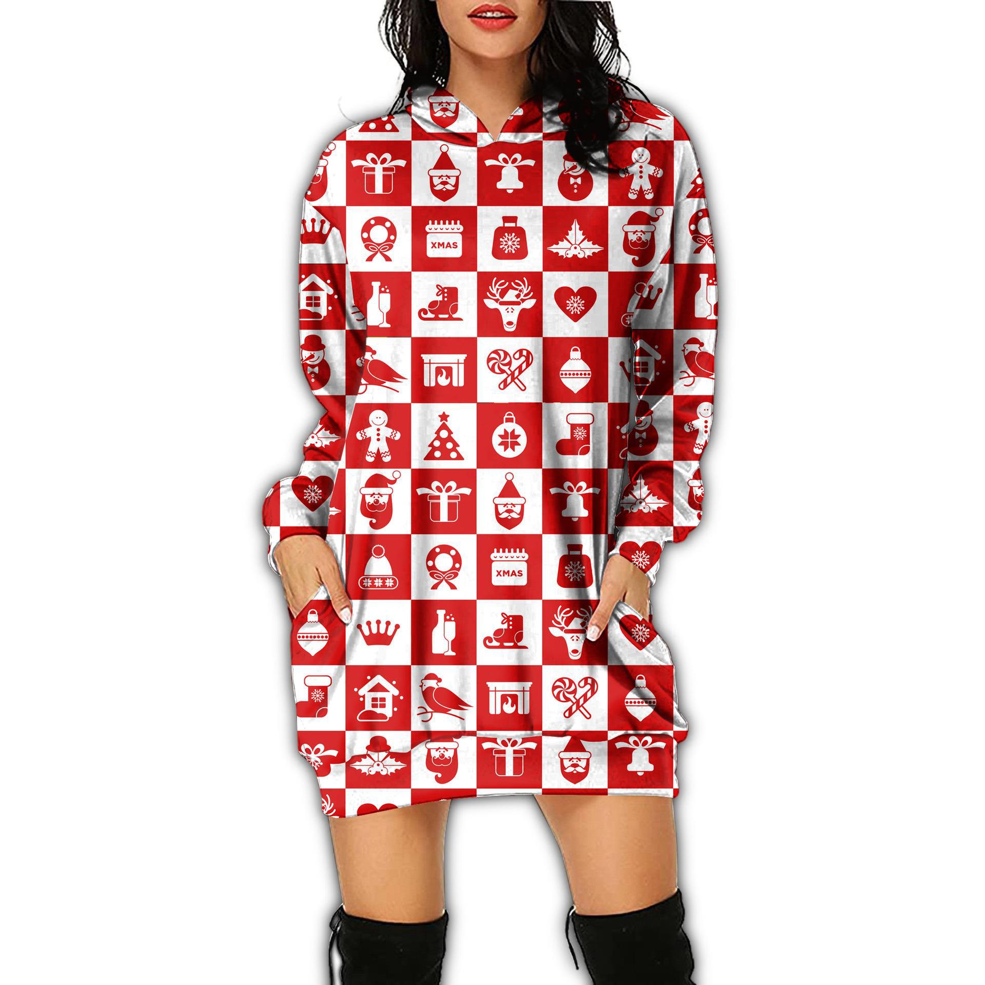 Women's Fashion Casual Printing Long-sleeved Hooded Dress