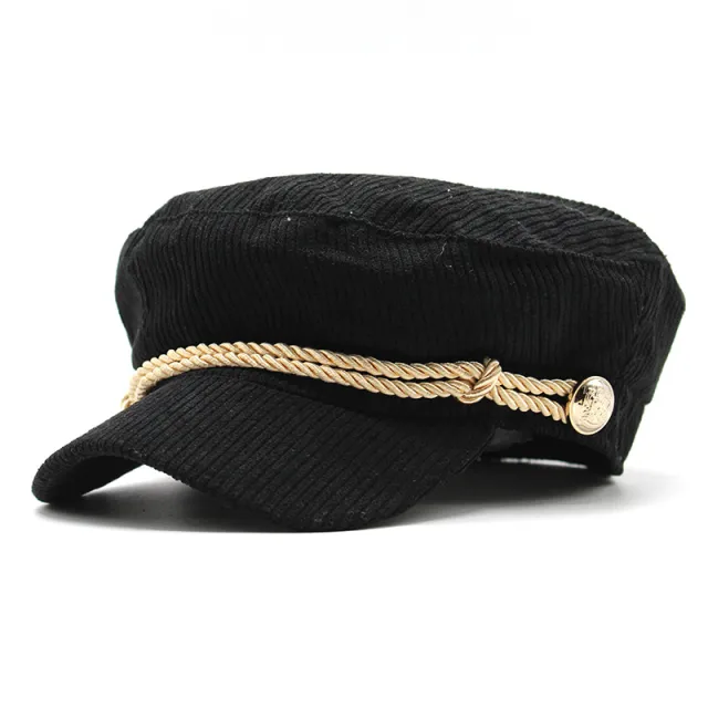 Men's And Women's Fashion Solid Color Corduroy Octagonal Hat Black - Shop at LoveMi
