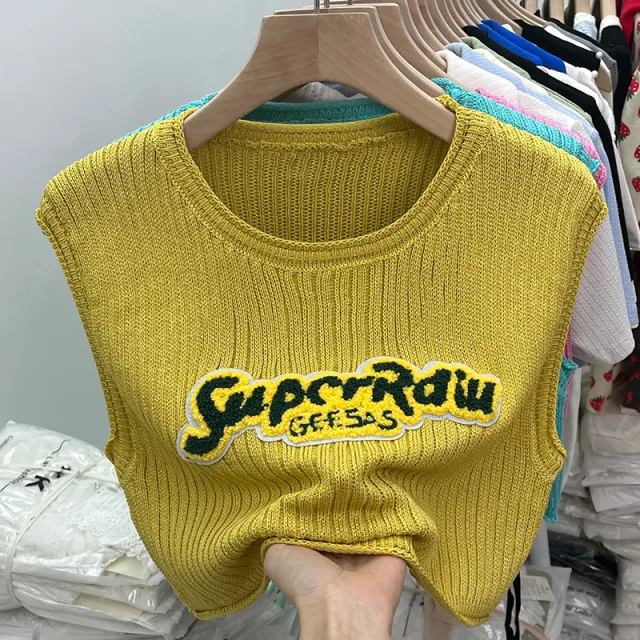 Knitted Waistcoat Vest Women's Inner Match Sleeveless Top Yellow - Shop at LoveMi
