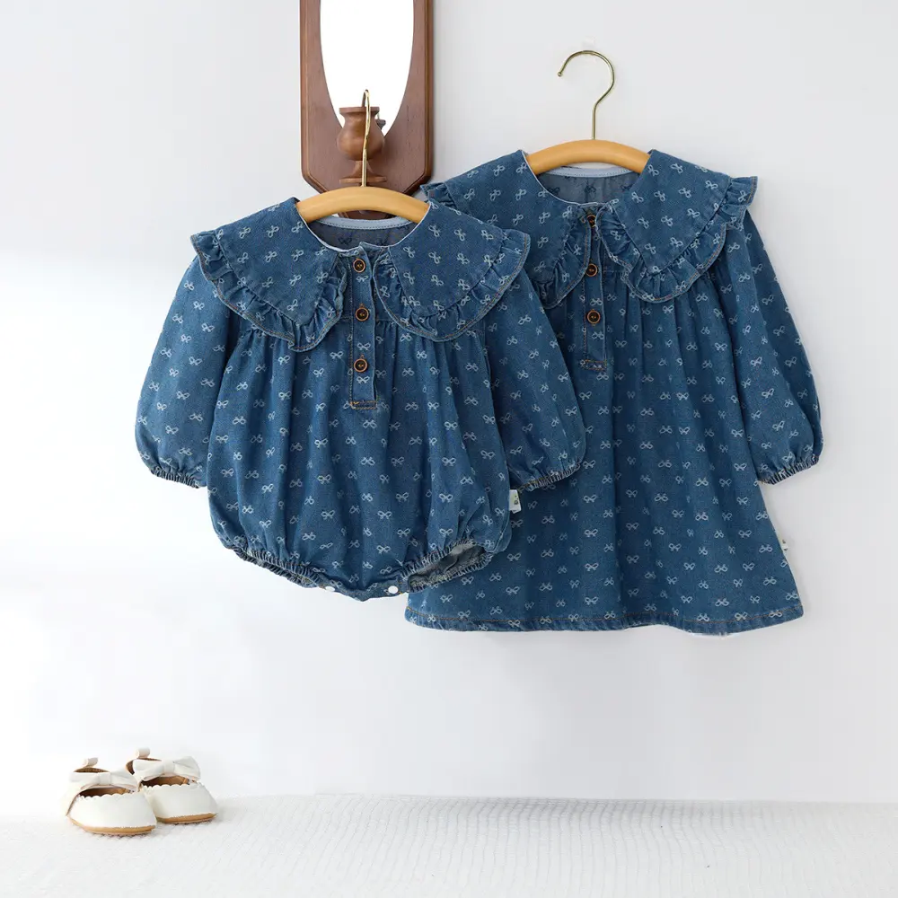 Toddler Denim Romper Triangle-style Crawling Suit Girls One-piece Dress