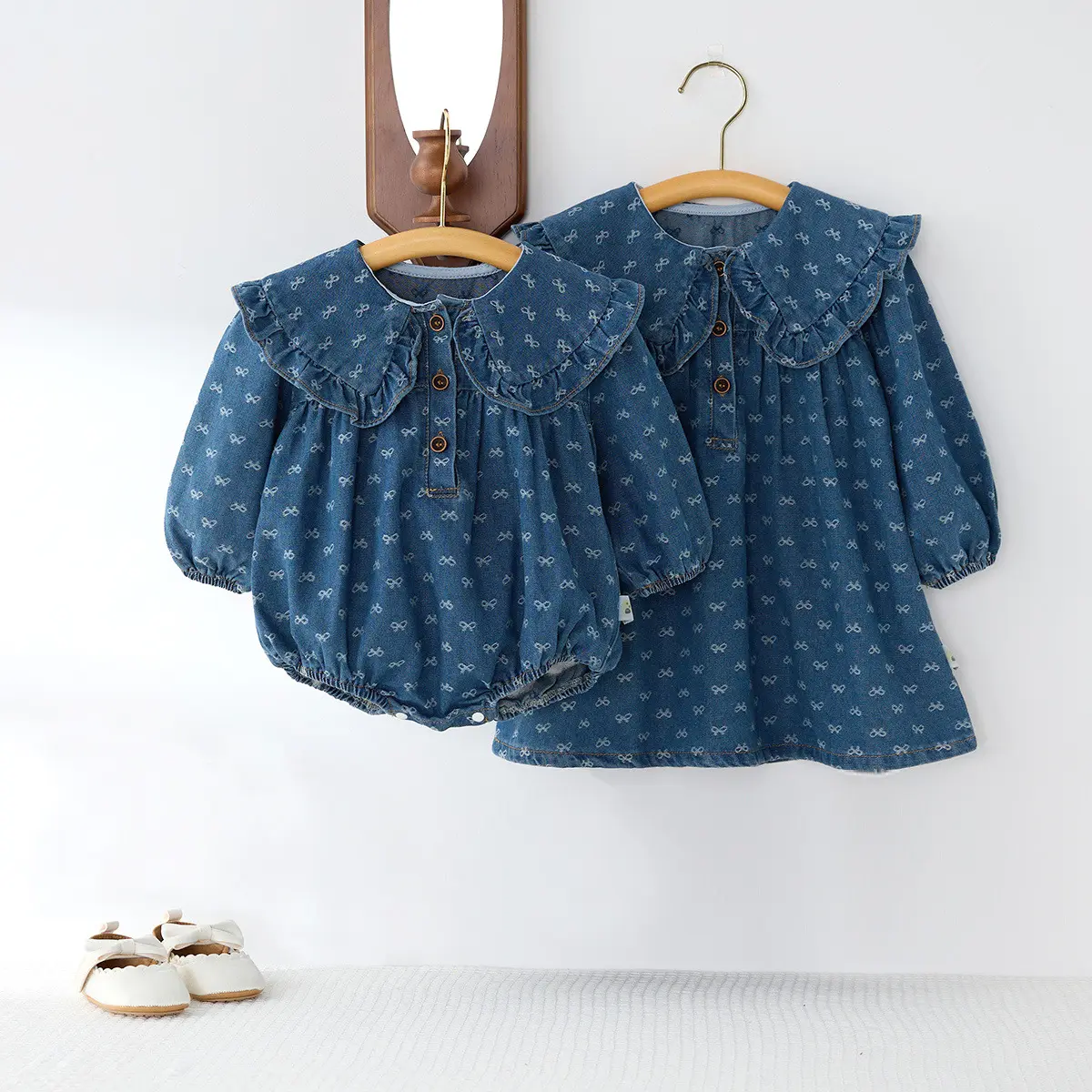 Toddler Denim Romper Triangle-style Crawling Suit Girls