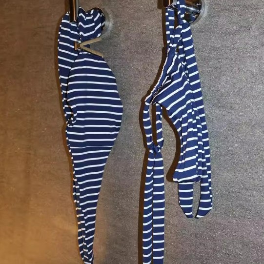 New Arrival Blue And White Striped Printed Bikini Swimsuit