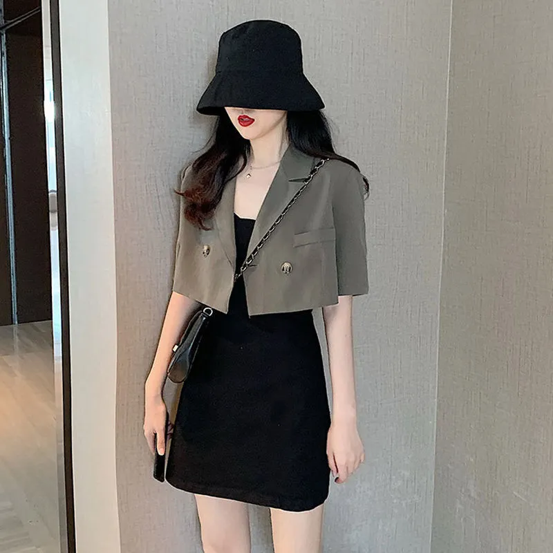 Summer Korean Style High Waist Thin Western Style Small Tailored Suit Top Women's Coat - Grey