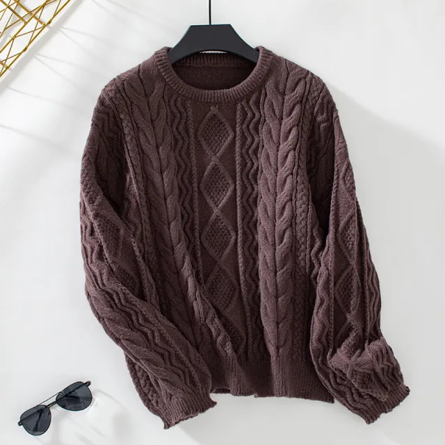 Women's Retro Loose Long sleeved Sweater Top Coffee - Shop at LoveMi