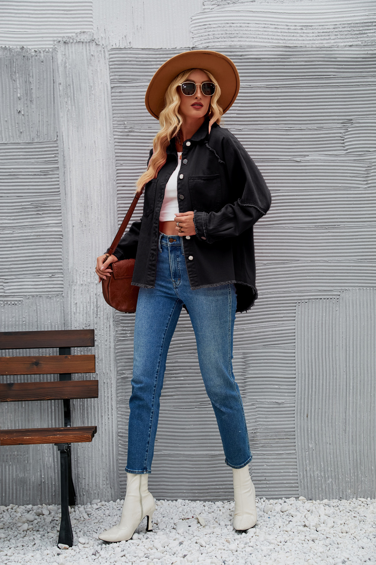 Women's Double-pocket Washed Long-sleeved Denim Coat - Image 5