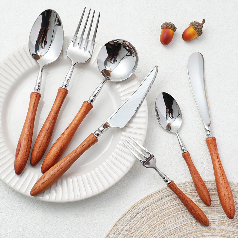 304 Stainless Steel Rosewood Wooden Handle Knife Fork And Spoon Tableware