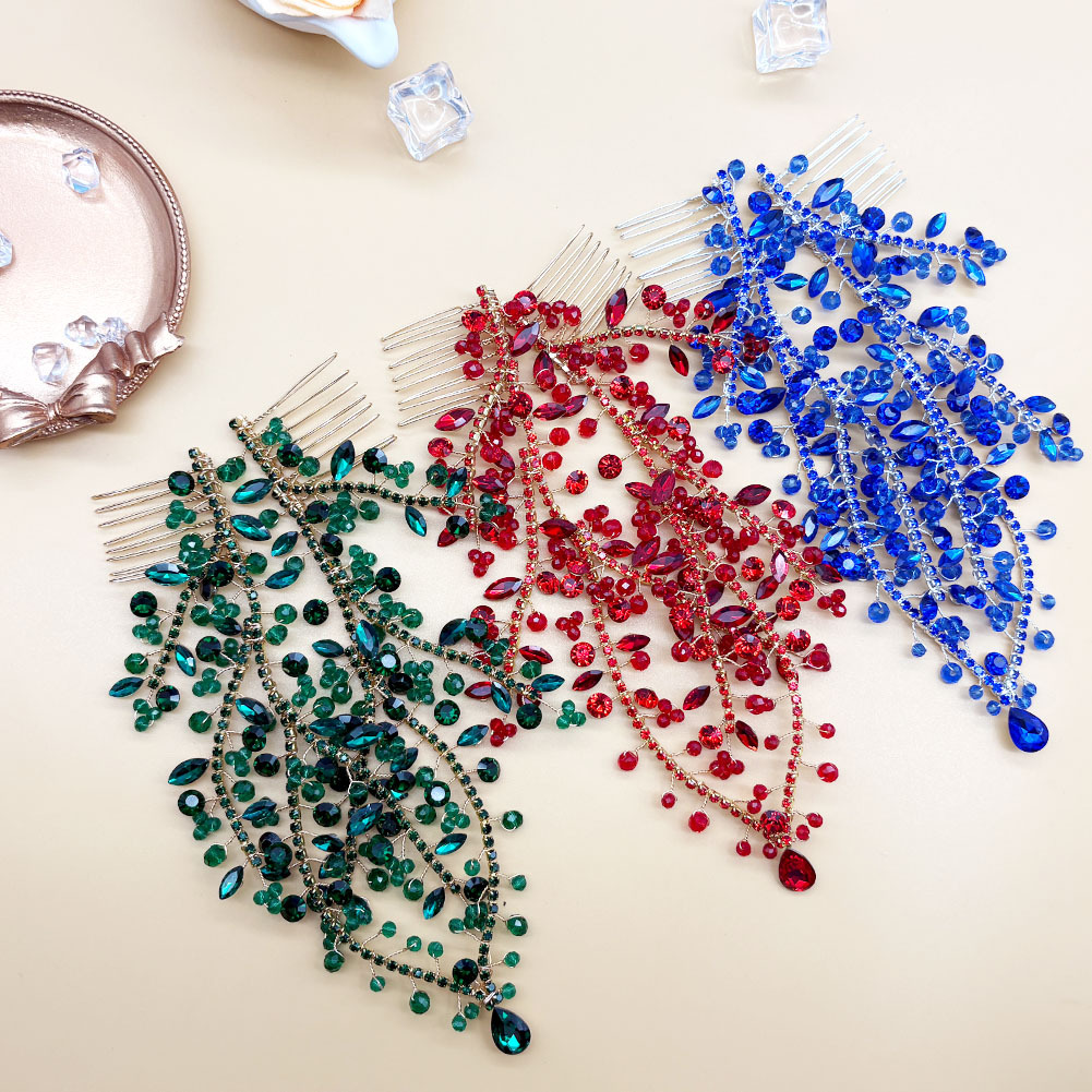 Handmade Forehead Chain Double Hair Comb Pendant Forehead Ornament In Colorful Hues