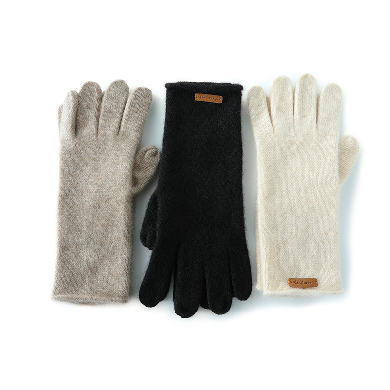 Cashmere Autumn And Winter Unisex Warm Touch Riding Windproof Knitted Five-finger Gloves