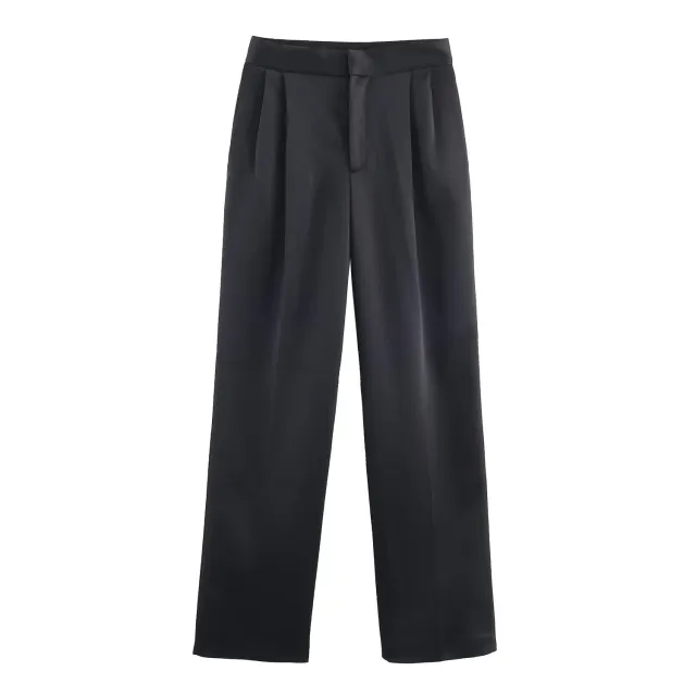 New Women's Silk satin texture Blazer Fashionable Black Trousers - Shop at LoveMi