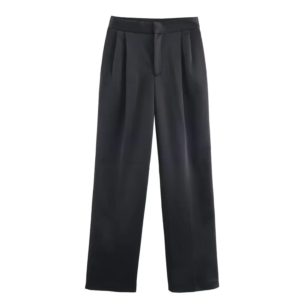 New Women's Silk-satin-texture Blazer Fashionable - Black Trousers