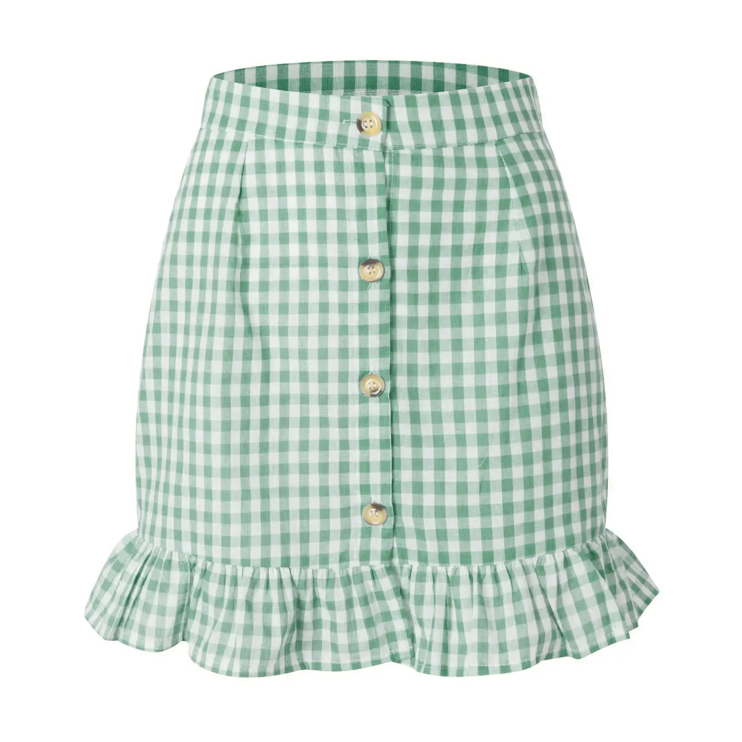 Women's Plaid Lotus Leaf Skirt High Waist