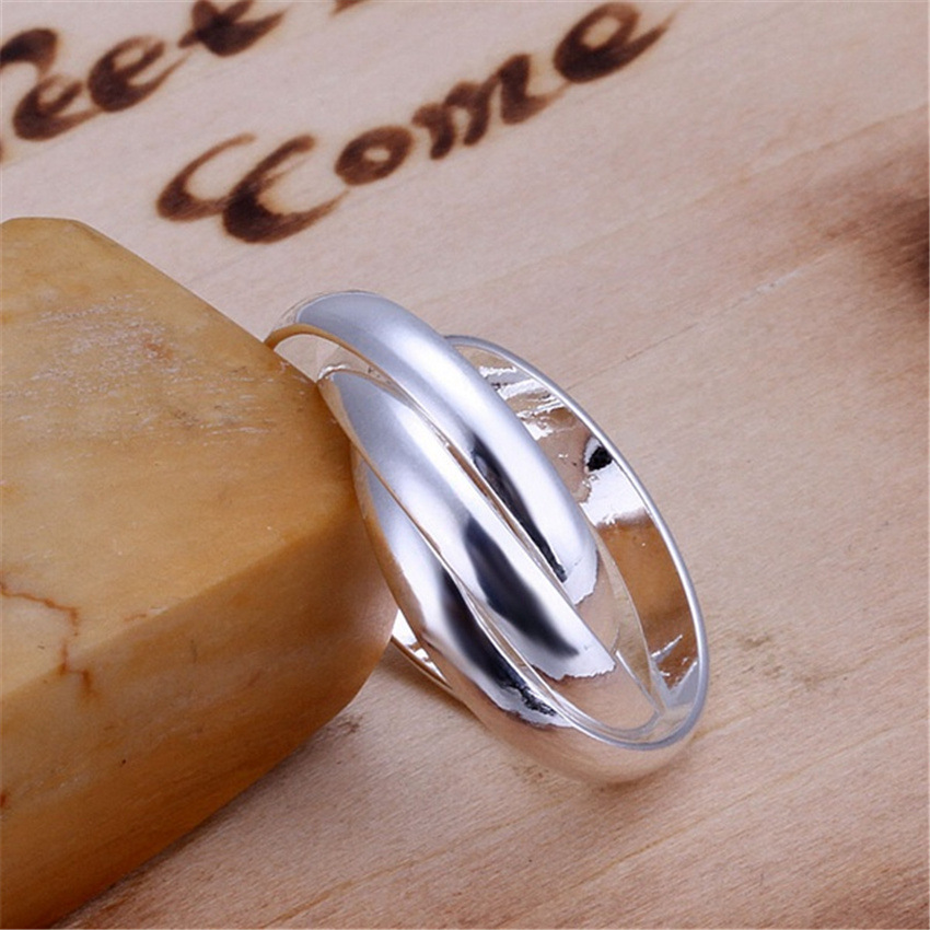Womens Fashionable Silver-Plated Creative Three-Ring Ring