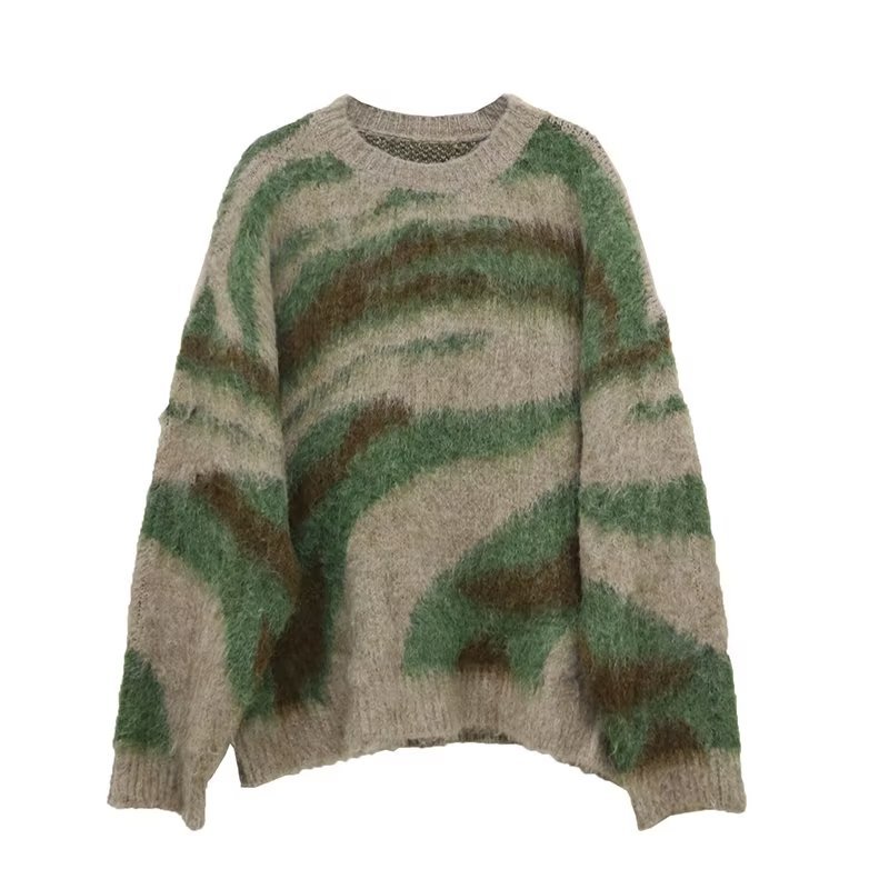Contrast Color Stripes Idle Style Winter Loose Retro New Mohair Knitwear Sweater